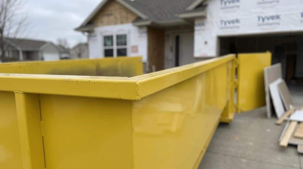 Bright yellow construction barrier at a building site for safety and security.